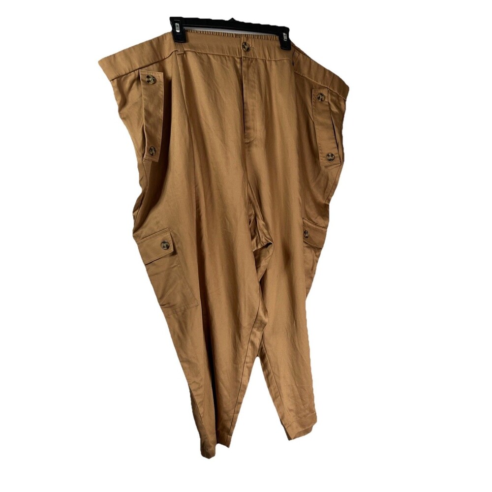 NWT Torrid Relaxed Taper Studio Linen High Rise Cargo Pant in Tobacco Brown 30 R